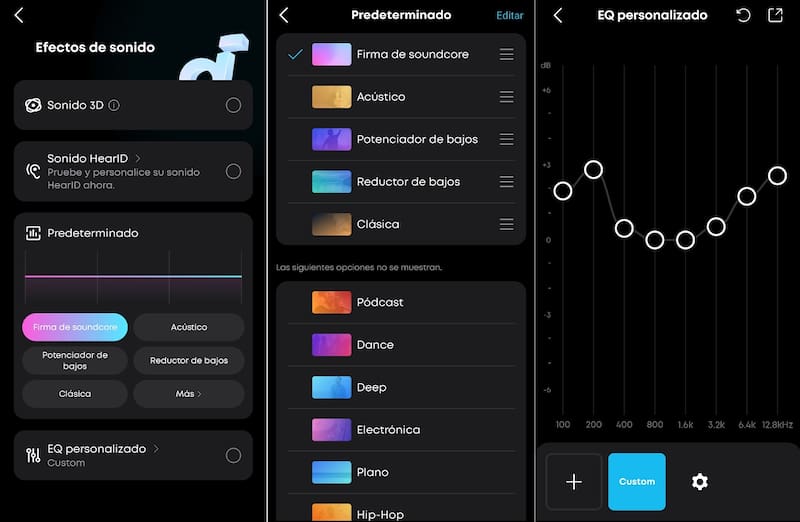 La app brinda muchas opciones para modificar el sonido a gusto y los auriculares responden muy bien a los ajustes.