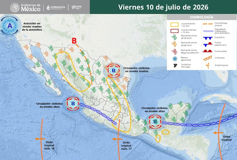 Se esperan fuertes lluvias a partir del viernes en el oriente y noreste de la República Mexicana. (Foto: SMN)