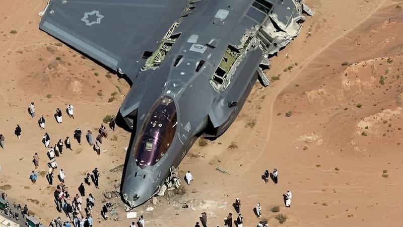 Una imagen falsa de un caza F-35 derribado.
