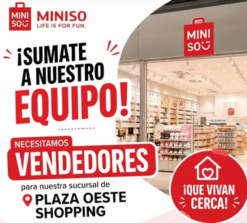 Uno de los anuncios que Miniso difunde en redes sociales para atraer nuevos empleados.