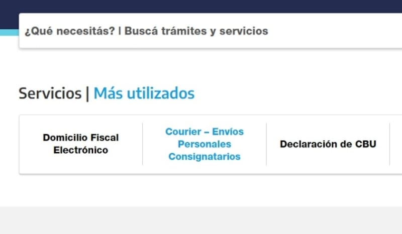 Si el servicio de Courier no aparece, hay que buscarlo y habilitarlo en "Buscá trámites y servicios".