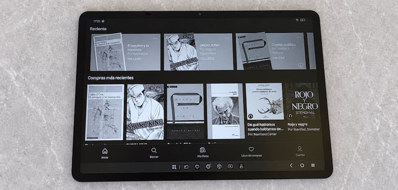 El modo Papel de Tinta se asemeja a la pantalla de un e-book reader en escala de grises.
