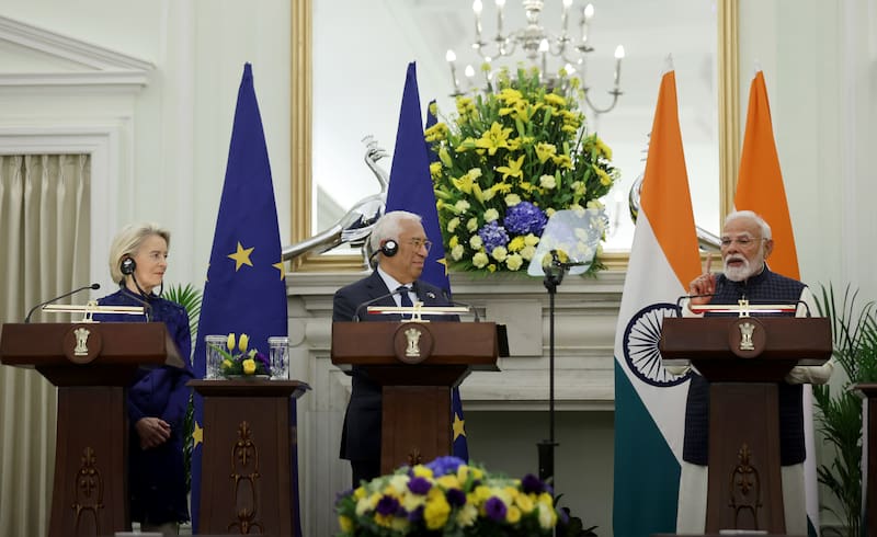 “Estimado primer ministro, lo logramos. Concretamos la madre de todos los acuerdos comerciales”, le dijo von der Leyen al primer ministro indio, Narendra Modi.