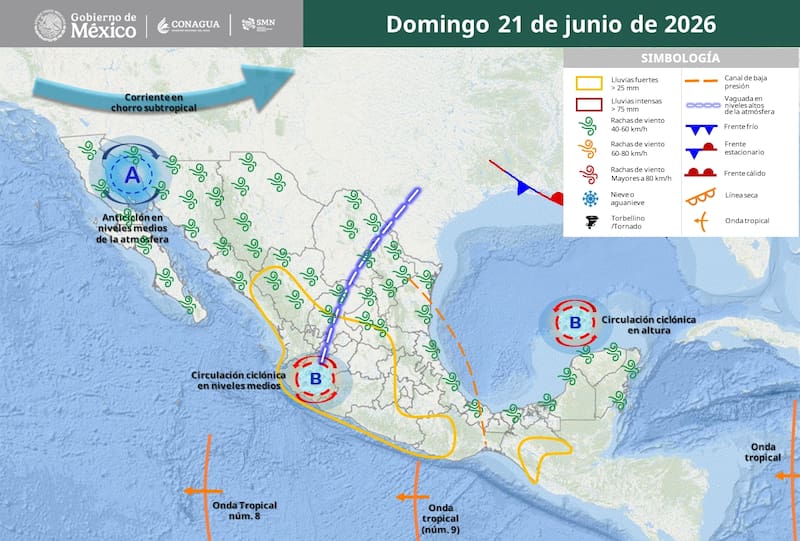 El pronóstico del tiempo para el domingo 21 de junio. (Foto: SMN)