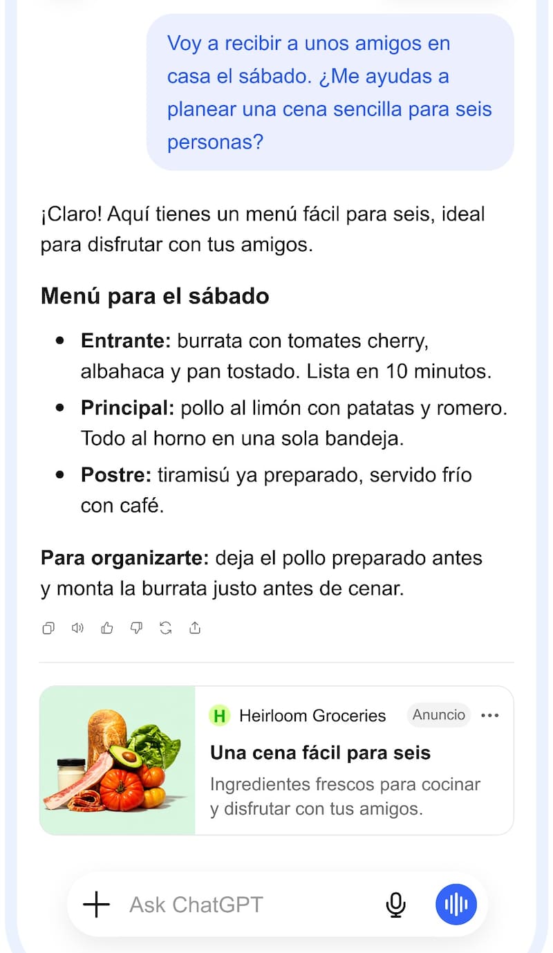 Los nuevos anuncios publicitarios en ChatGPT.
