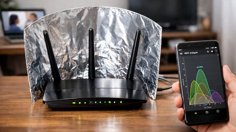 El papel de aluminio en el router WiFi puede redirigir las ondas y potenciar la señal.