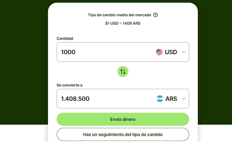 Wise ofrece una calculadora que muestra el tipo de cambio que utiliza la plataforma.