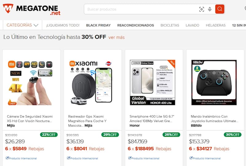 El apartado de AliExpress en Megatone.net ya ofrece una gran variedad de productos.