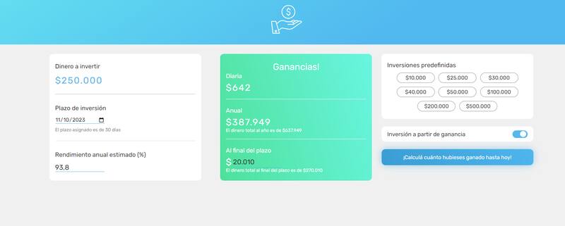 Esta es la ganancia que obtenés en Mercado Pago si invertís $ 250.000. (Foto: Captura calculadora-mercadopago.com.ar)