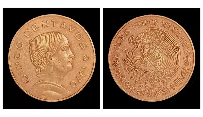 Moneda conmemorativa de 5 centavos con la imagen de Doña Josefa Ortiz de Domínguez. Foto: mercadolibre.com.mx.