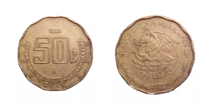 Moneda de 50 centavos de 1993 sin errores. Foto: www.mercadolibre.com.mx.