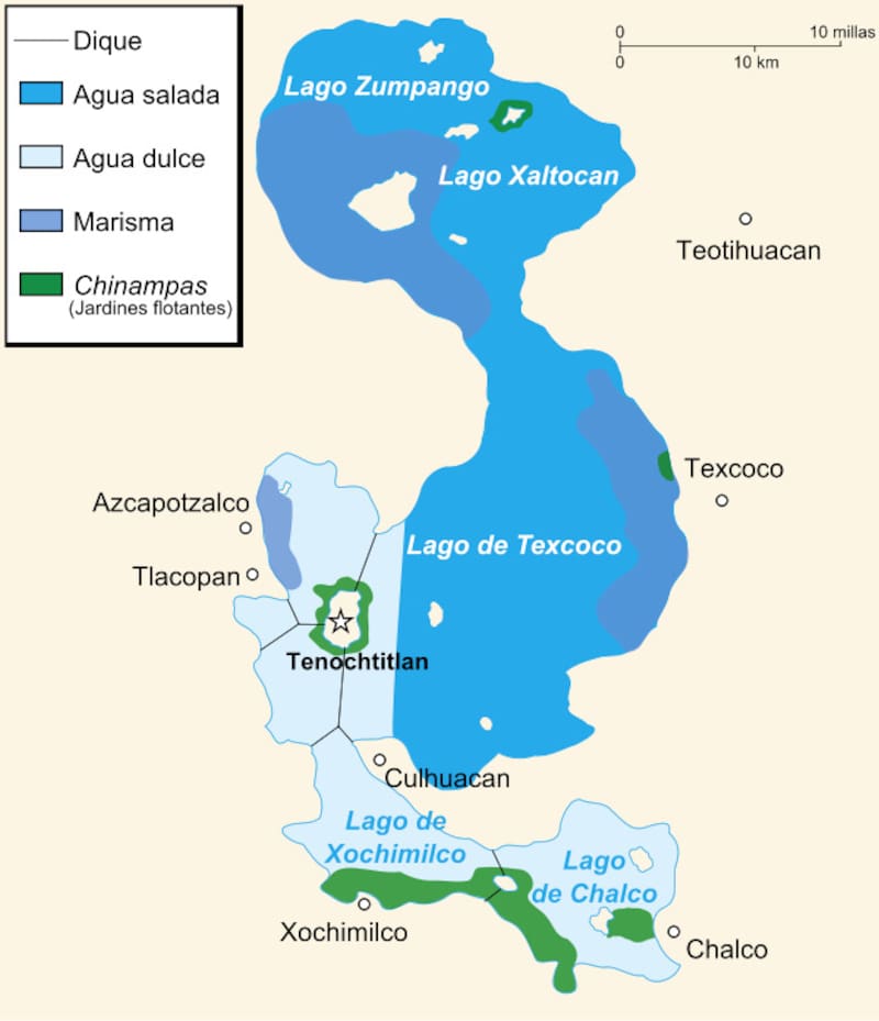 Valle de México hacia 1519. Foto: Wikimedia.