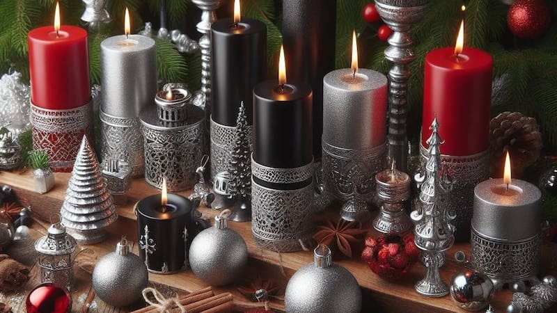 Velas negras, rojas y plateadas. Fuente: Bing AI.