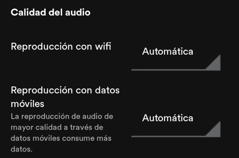 La app móvil de Spotify permite ajustar la calidad global del audio.