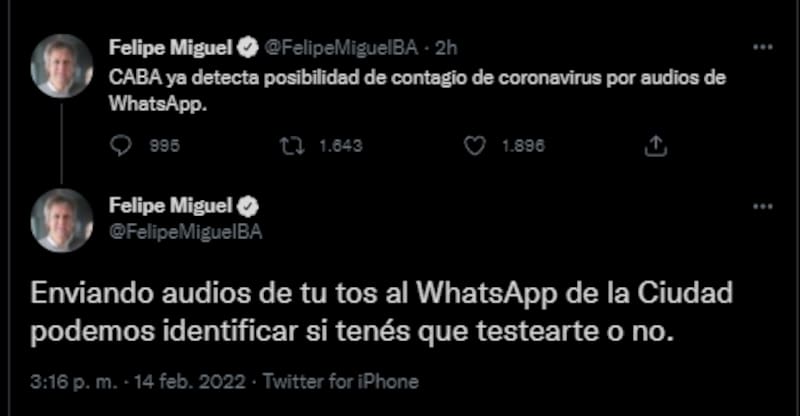 Felipe Miguel, Jefe de Gabinete de Ministros de la Ciudad, lo anunció en Twitter.