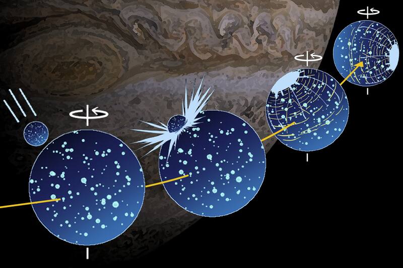 Representación del impacto del asteroide que desplazó a Ganímedes(Fuente: EFE / Hirata Naoyuki / Universidad de Kobe)