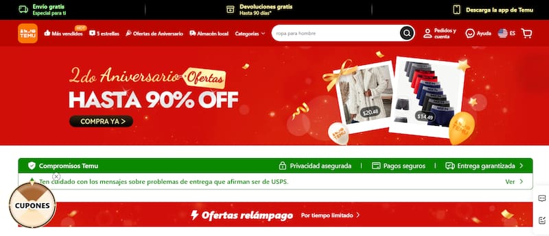 Página principal de Temu (Fuente: Temu)