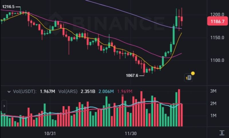 El precio del dólar cripto USDT (Ether) este viernes 20 de diciembre, según el exchange Binance.