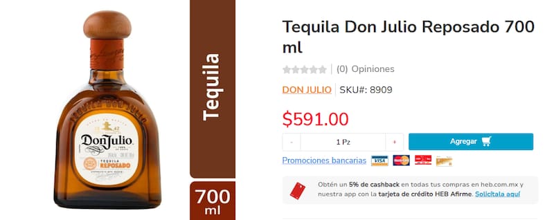 El tequila 100% agave es ideal para quienes buscan un producto auténtico y sin ingredientes artificiales. Foto: heb.com.mx