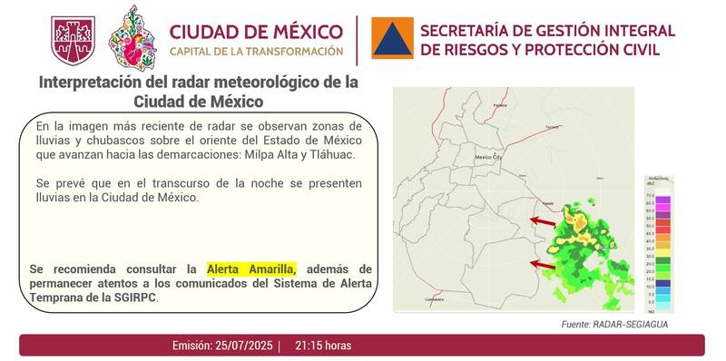 Alerta Amarilla CDMX. Fuente: Gobierno CDMX.