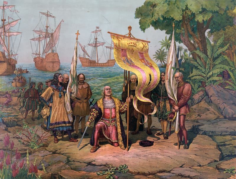Colón desembarcó en una isla que nombró San Salvador, convencido de haber llegado a Asia, sin saber que había descubierto un nuevo continente (Fuente: L. Prang & Co., Boston / Wikimedia Commons)