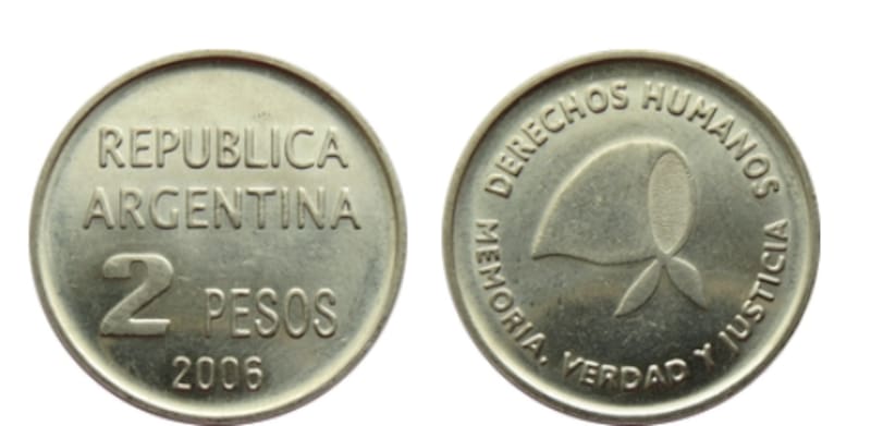 Esta moneda de 2 pesos es la más buscada por los coleccionistas. (Fuente: Numista).