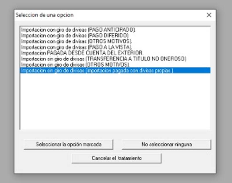 El menú para el pago de importaciones que desplega el Sistema Malvina