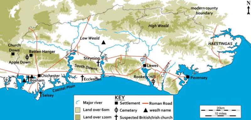 Mapa representativo de la conformación de Sussex.