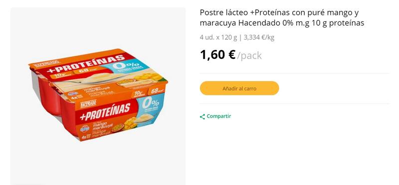 Este postre de mango y maracuyá es una de las tantas opciones que hay en Mercadona para complementar las comidas diarias. (Foto: www.mercadona.es).