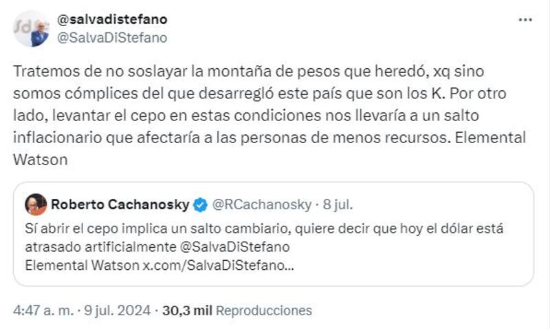 El posteo de Salvador Di Stéfano.