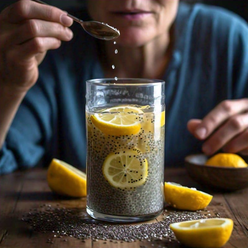 Tomar zumo de limón con semillas de lino y chía en las mañanas. Fuente: IA Imagined.