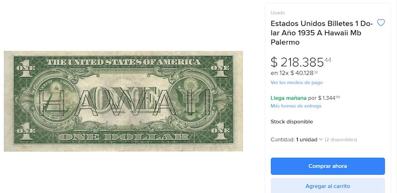 Dólar: el billete se puede conseguir por Mercado Libre. (Foto: Captura Mercado Libre)