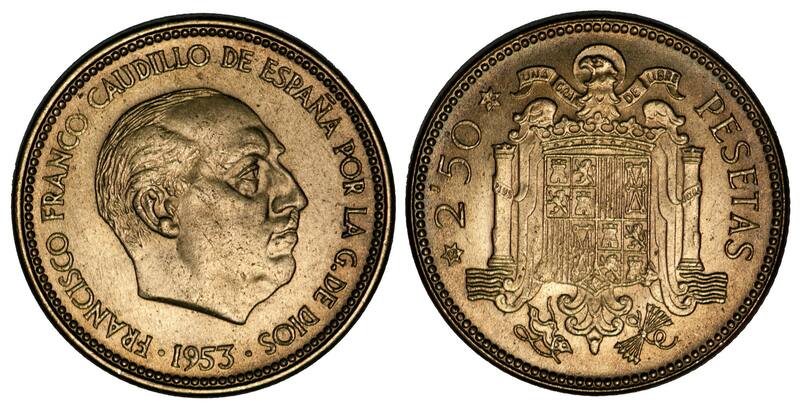 2,5 pesetas de 1953. Fuente: Wikipedia.