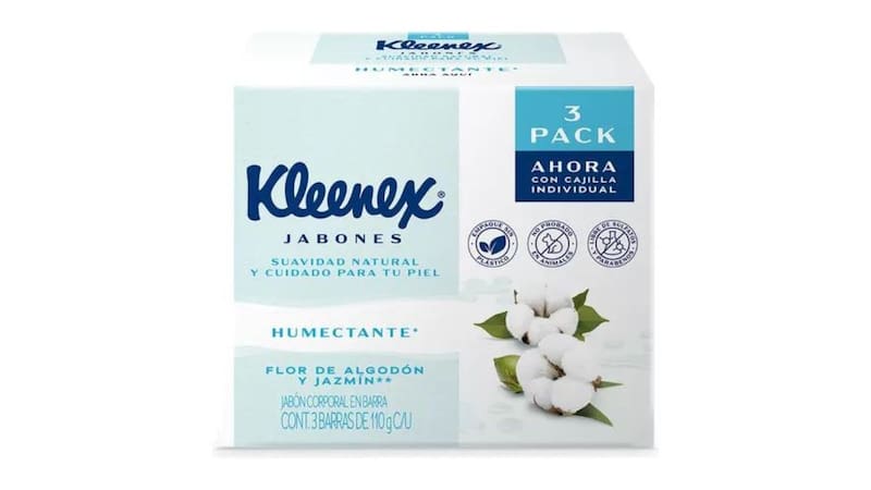 Uno de los mejores jabones de baño según la Profeco es el que viene en la presentación de 110 gramos de la marca Kleenex. Foto: Mercado Libre
