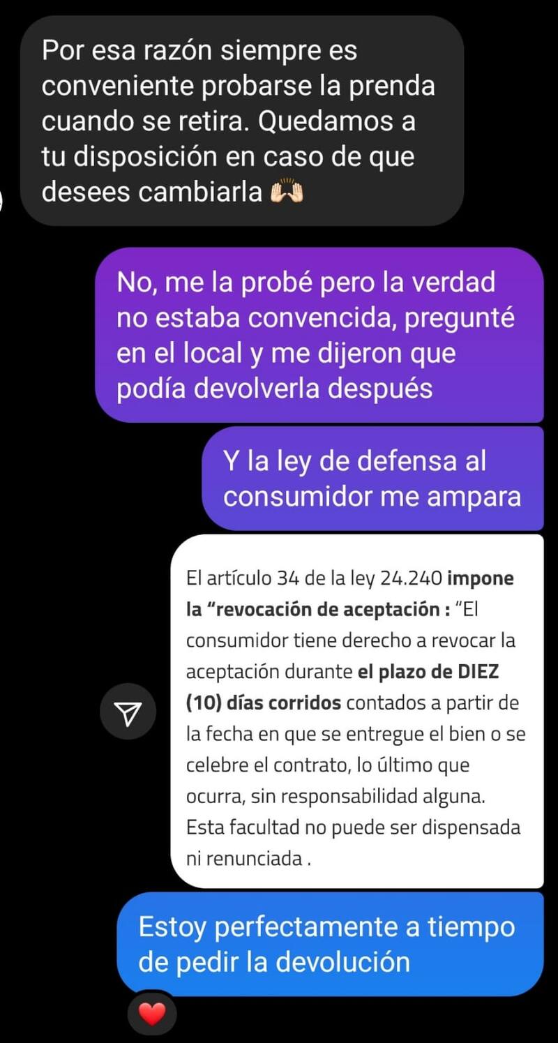 La influencer tuvo que citar la ley de Defensa al Consumidor.