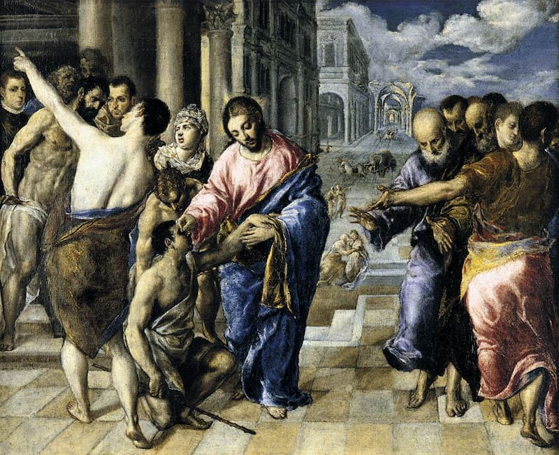 "La curación de el ciego", obra de El Greco que representa a Jesús curando la ceguera de un hombre (Fuente: Wikimedia Commons)