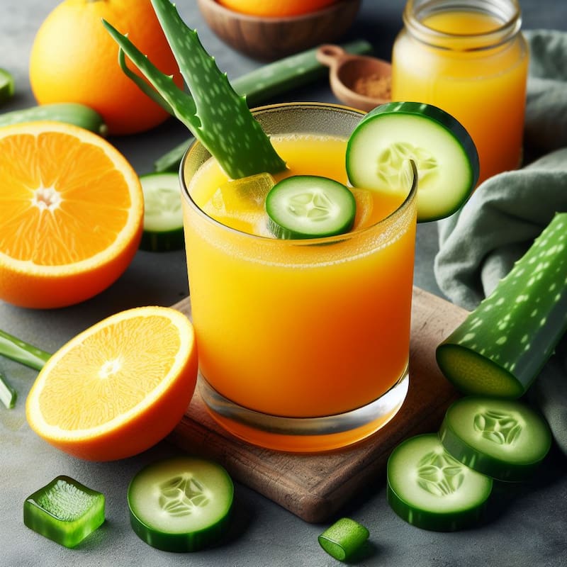 Una excelente mezcla en zumo de naranja con aloe vera y pepino. Fuente: Archivo