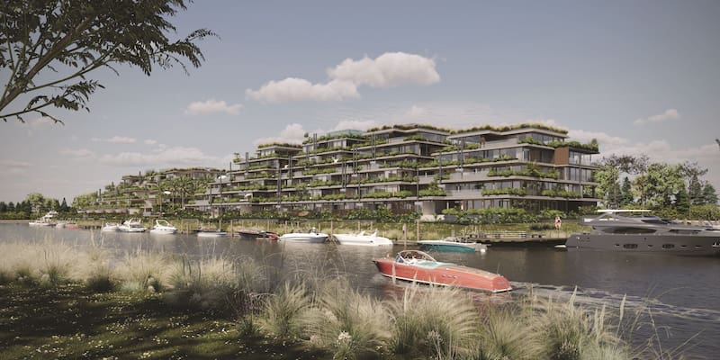 A metros del río Luján, en Nordelta, Estudio Azcuy desarrolla un nuevo proyecto residencial aterrazado.