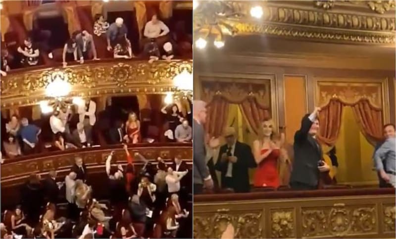 Javier Milei y Fátima Flórez durante el intervalo de la obra Madame Butterfly el mes pasado.