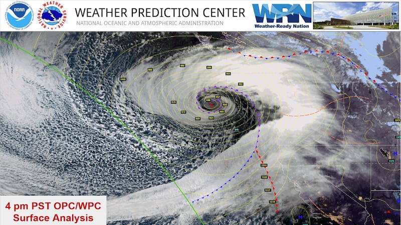 Ciclón bomba en Estados Unidos el 19 de noviembre del 2024. Fuente: Wather Prediction Center, WPC.