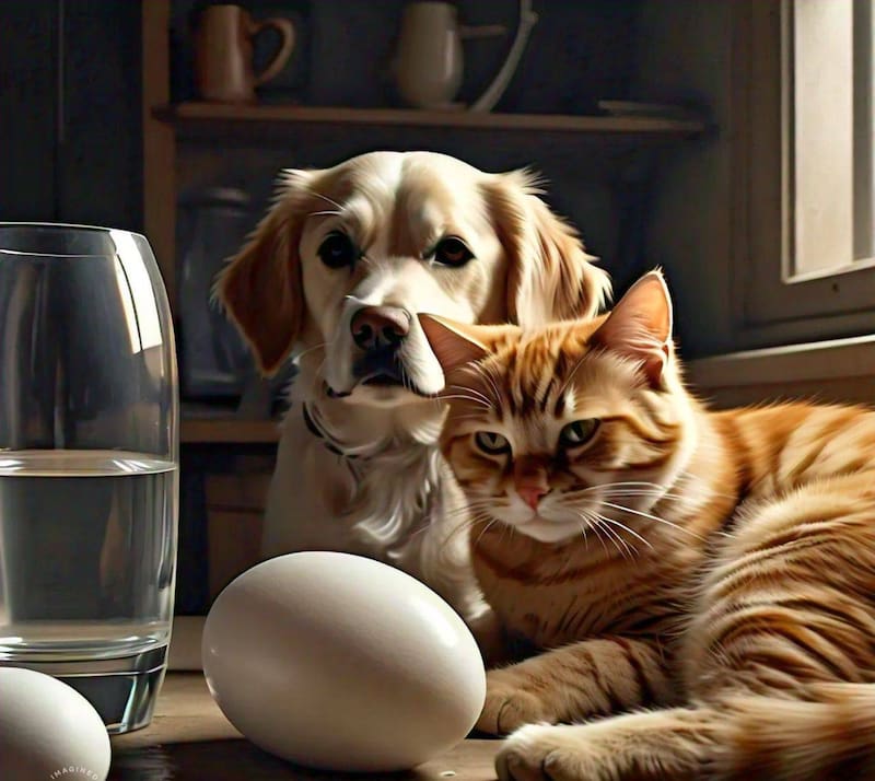 Ritual del huevo en el agua aplicado en animales. Fuente: IA Imagined.