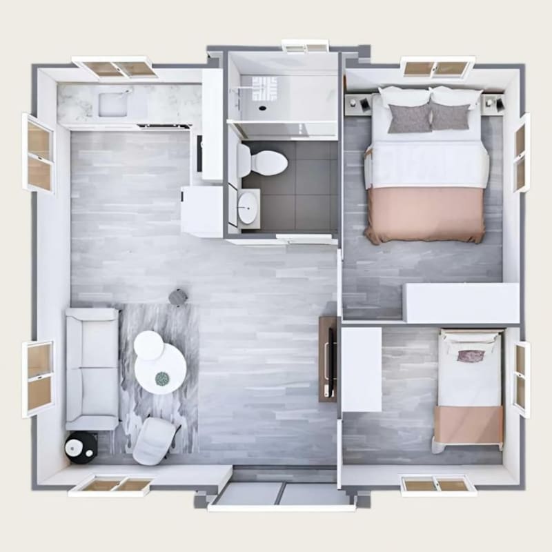 El interior de la casa de acero prefabricada que cuesta menos de 16.000 euros. (Fuente: archivo)