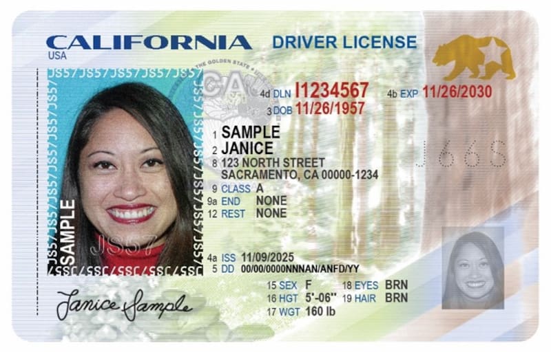 Así luce la nueva licencia de conducir emitida por California. Fuente: archivo.