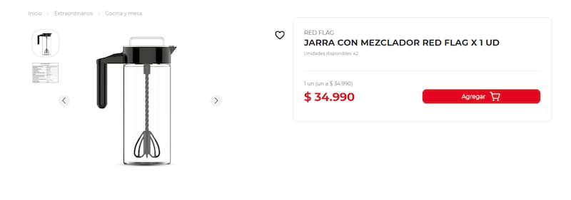 La jarra con mezclador que ofrece Tiendas D1 en su sitio web. (Imagen: Captura de pantalla D1).