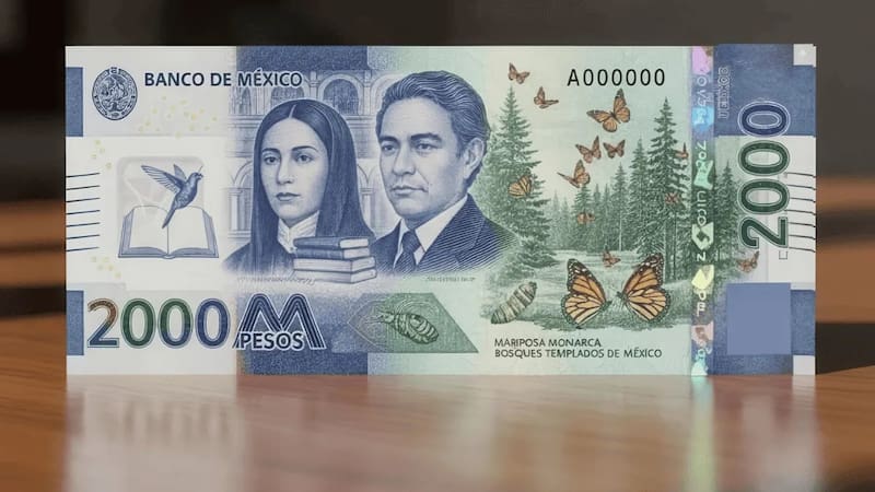 Así sería el nuevo billete de dos mil pesos mexicanos. Fuente: Banxico