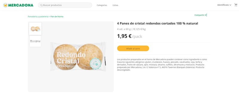 El pan redondo de cristal está elaborado con aceite de oliva virgen extra y sin aditivos, una opción saludable y sabrosa. (Foto: captura Mercadona)