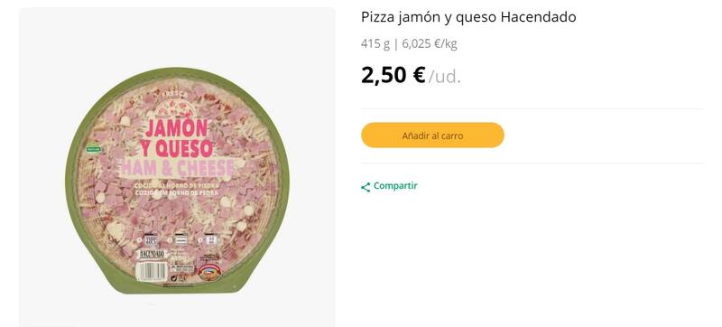 Adiós El Corte Inglés: la pizza congelada de la marca Hacendado es la mejor según la OCU. (Foto: www.mercadona.es).