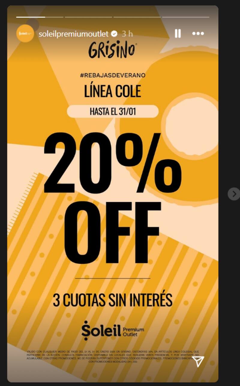 La vuelta al cole se convierte en una experiencia mucho más fácil y accesible cuando las promociones y las opciones de pago en cuotas sin interés hacen que renovar el guardarropa escolar no sea un dolor de cabeza. (Fuente: Instagram @soleilpremiumoutlet)