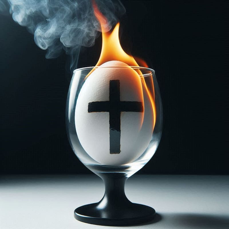 Ritual con el huevo en el vaso. Fuente: Bing AI.