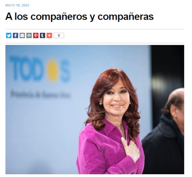 Así tituló a su artículo Cristina Kirchner.